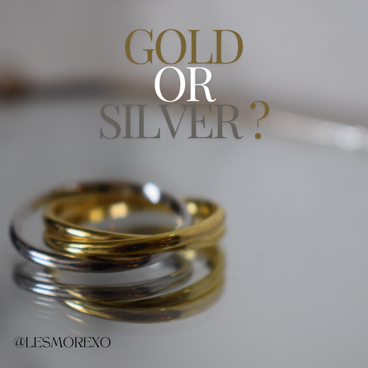 silver and gold ring on mirror